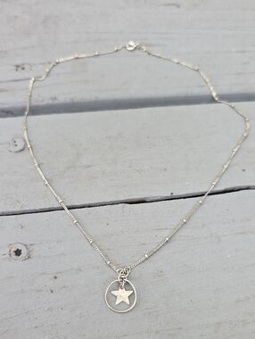 925 Vintage Silver Star Pendant Necklace On Satellite Chain